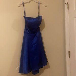 Blue homecoming dress. Criss cross back and spaghetti strap.